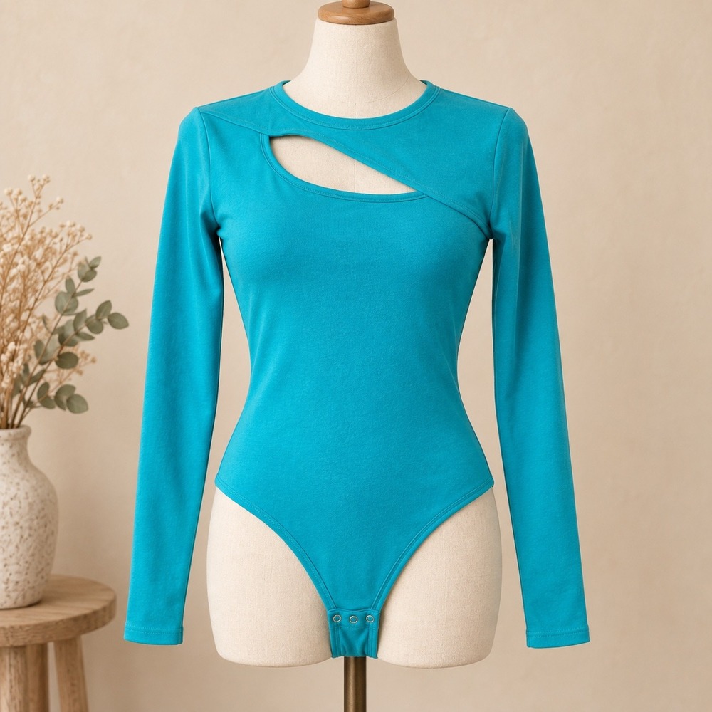Abercrombie & Fitch Soft AF Long Sleeve Cutout Bodice Turquoise Blue XS